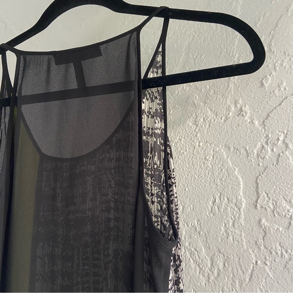 BCBG Houndstooth and Striped Sheer Sleeveless High-Low Asymmetrical Shift Dress - Picture 3 of 8